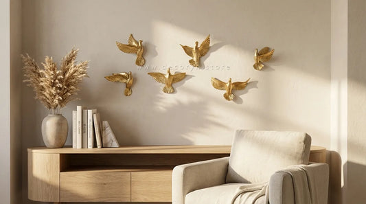 Golden Flight Wall Bird Sculptures – Set of 6