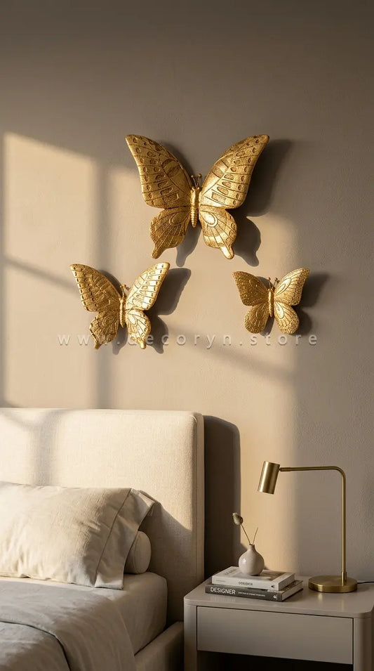 Golden Butterfly Wall Décor Set (Pack of 3)