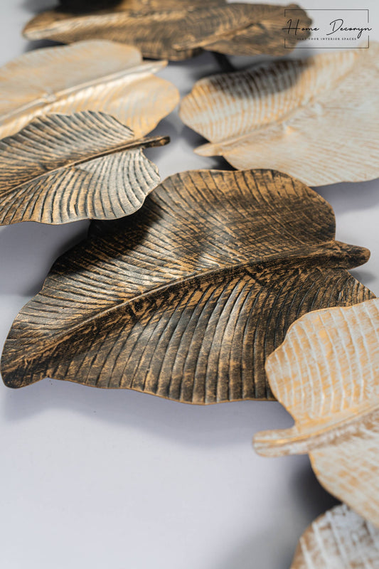 Large Metallic Leaf-Shaped Wall Hanging