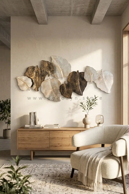 Large Metallic Leaf-Shaped Wall Hanging