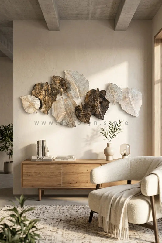 Large Metallic Leaf-Shaped Wall Hanging