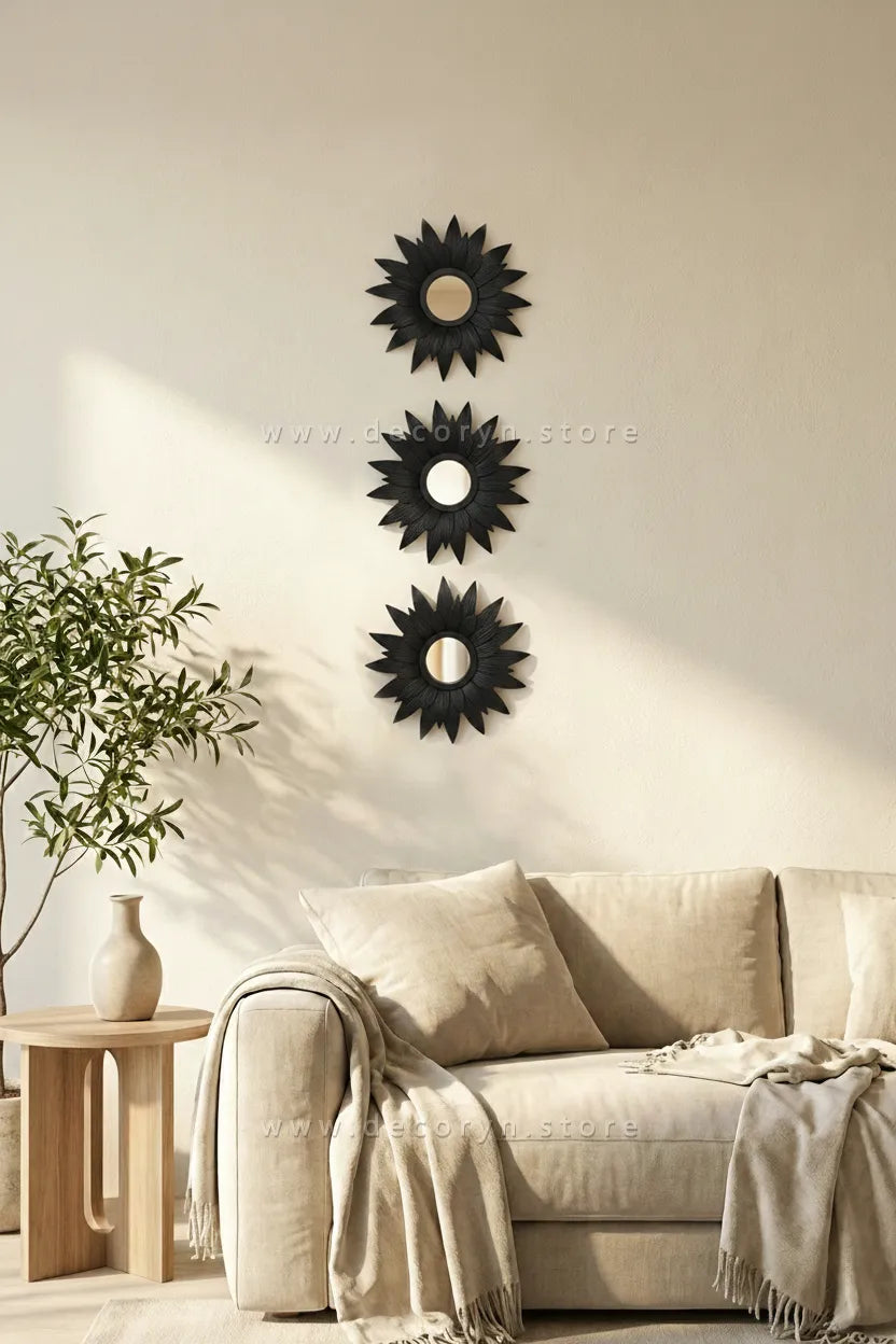 Midnight Bloom Mirror Wall Accent - 3pcs