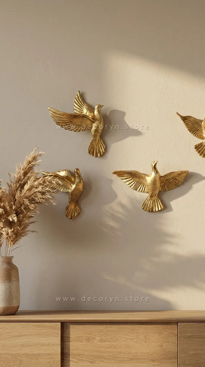 Golden Flight Wall Bird Sculptures – Set of 6