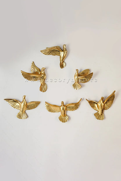 Golden Flight Wall Bird Sculptures – Set of 6
