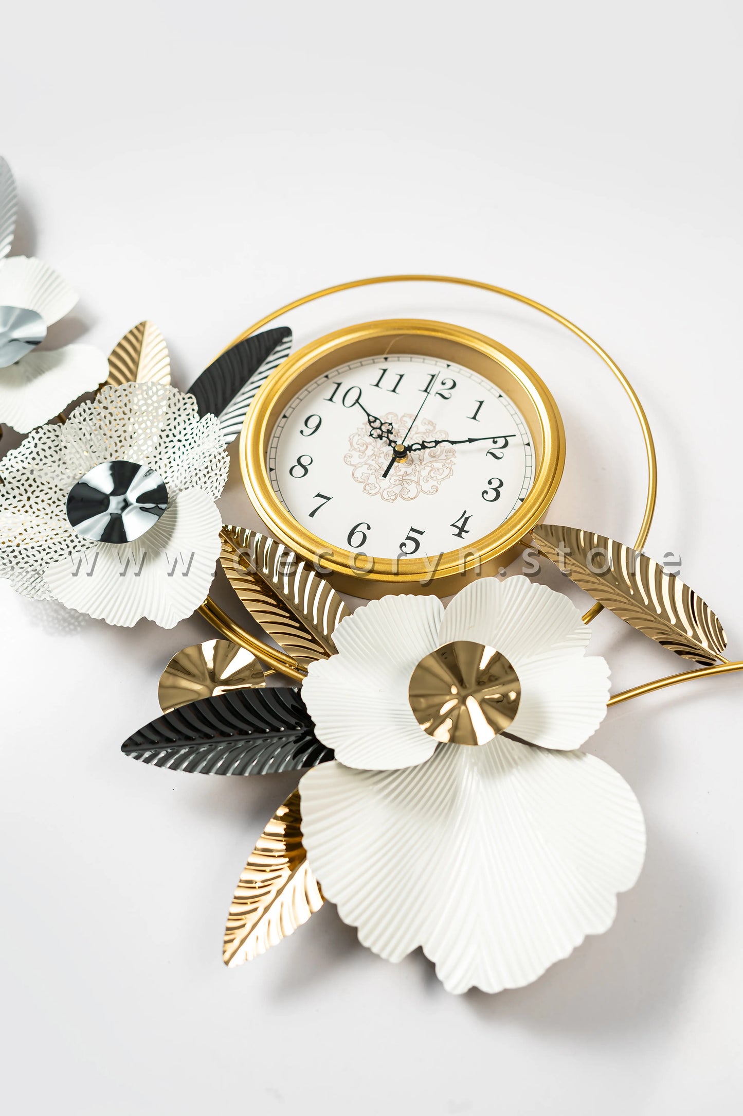 Golden Harmony Floral Wall Clock