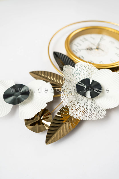 Golden Harmony Floral Wall Clock