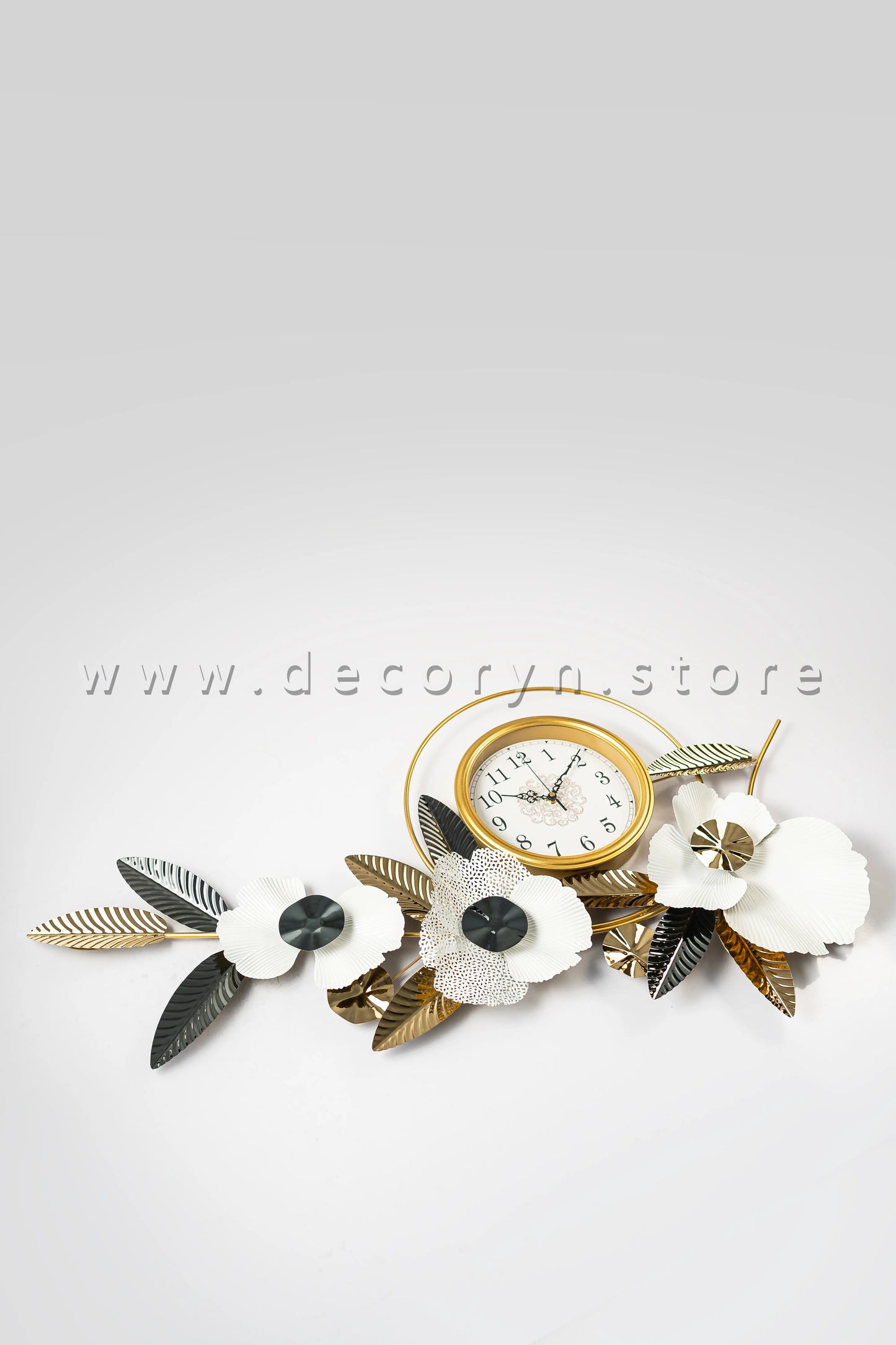 Golden Harmony Floral Wall Clock