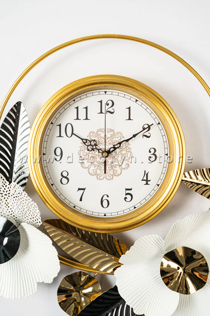 Golden Harmony Floral Wall Clock