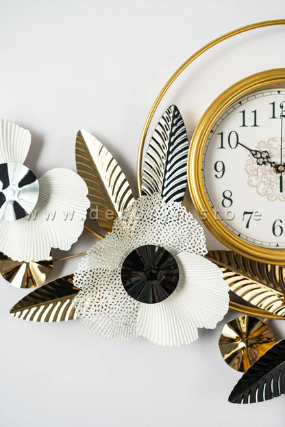 Golden Harmony Floral Wall Clock