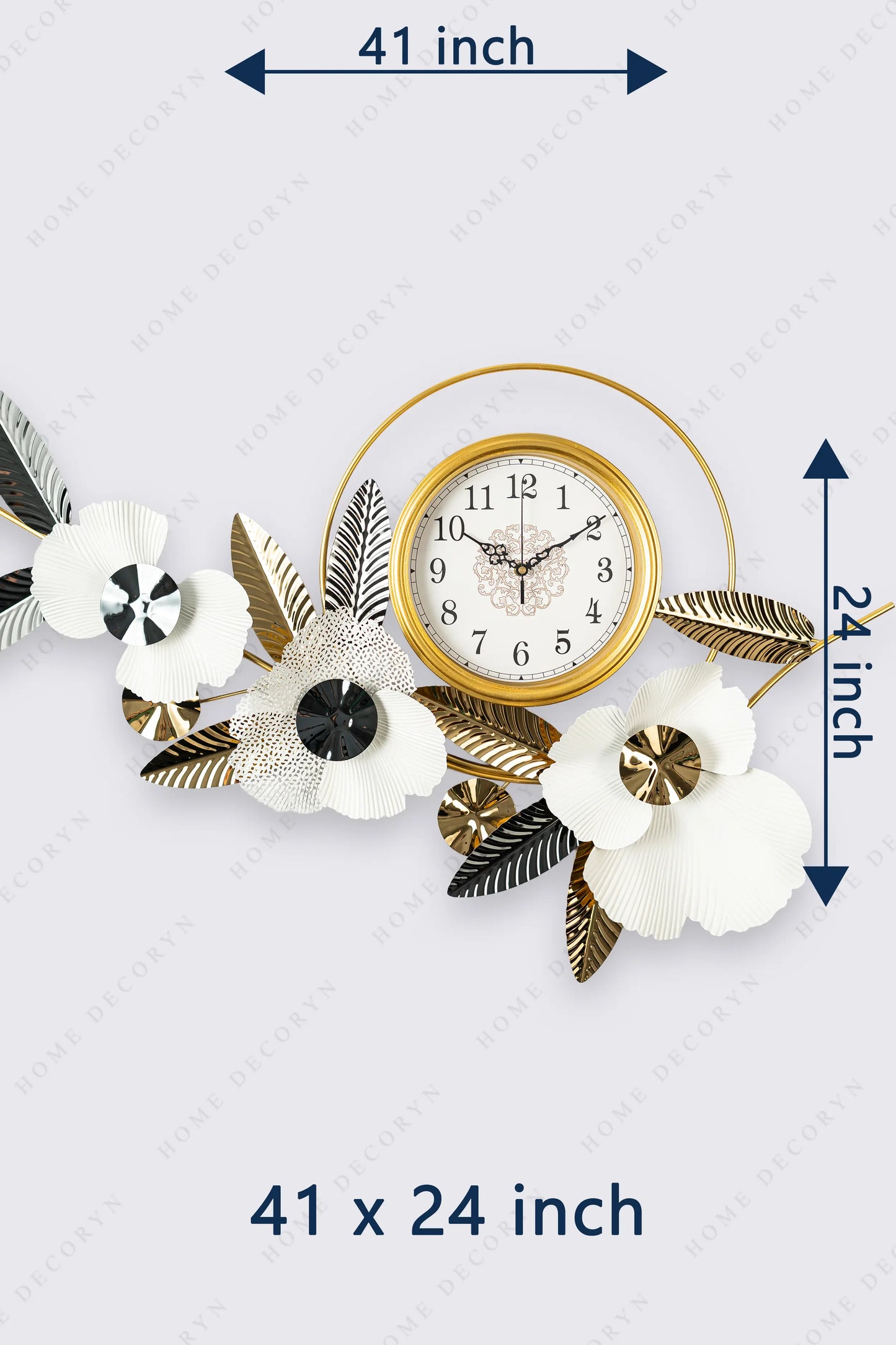 Golden Harmony Floral Wall Clock