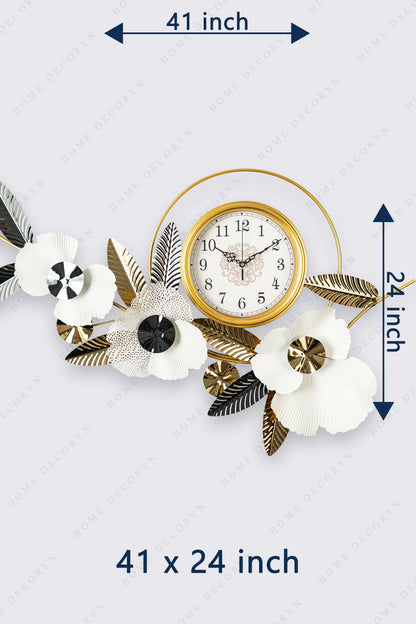 Golden Harmony Floral Wall Clock