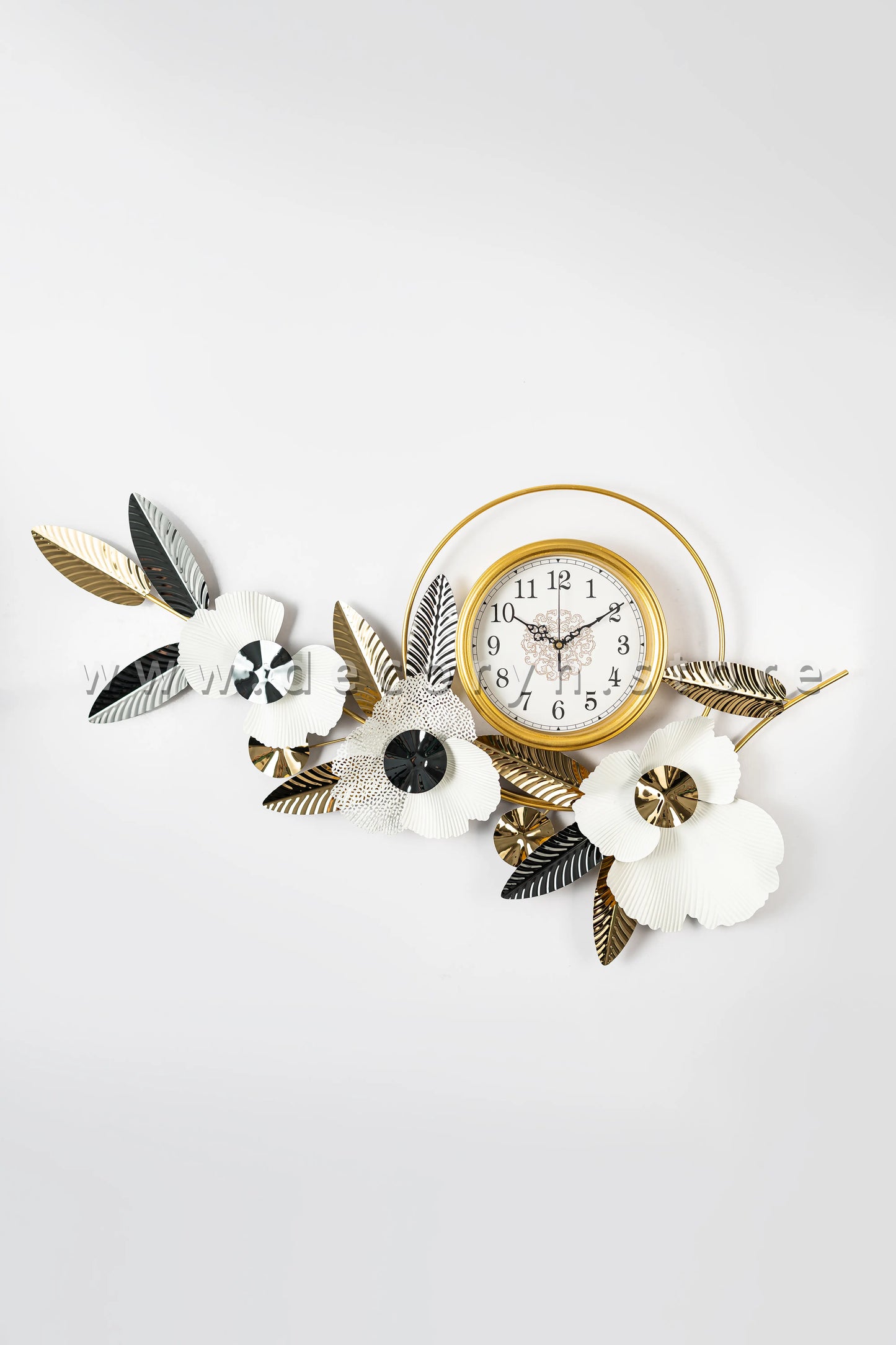 Golden Harmony Floral Wall Clock