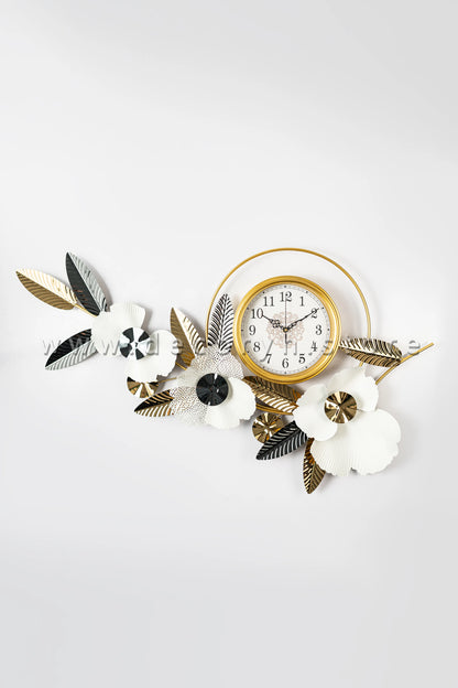 Golden Harmony Floral Wall Clock