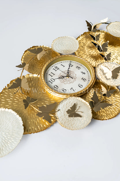 Golden Petal Elegance Wall Clock