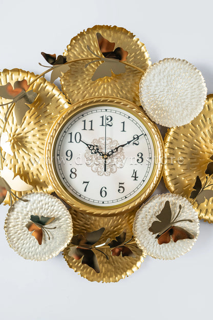 Golden Petal Elegance Wall Clock