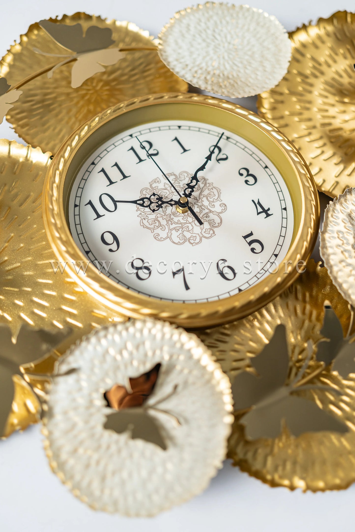 Golden Petal Elegance Wall Clock