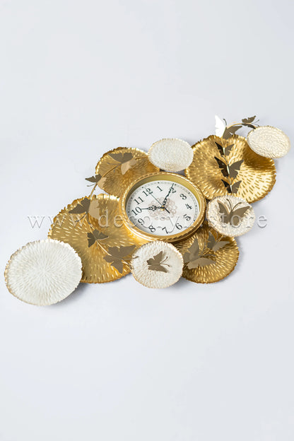 Golden Petal Elegance Wall Clock