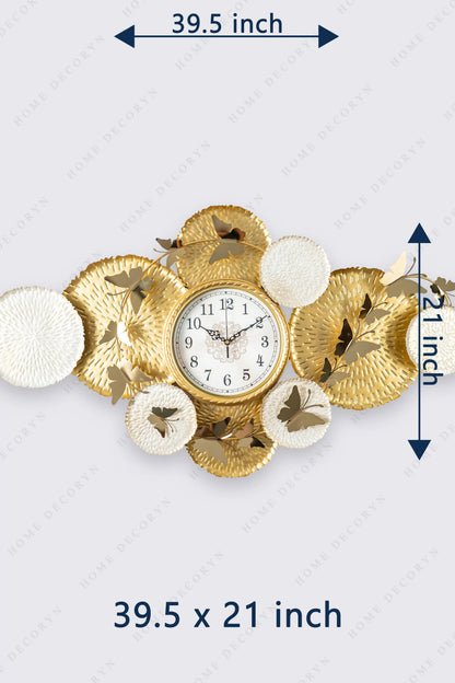 Golden Petal Elegance Wall Clock