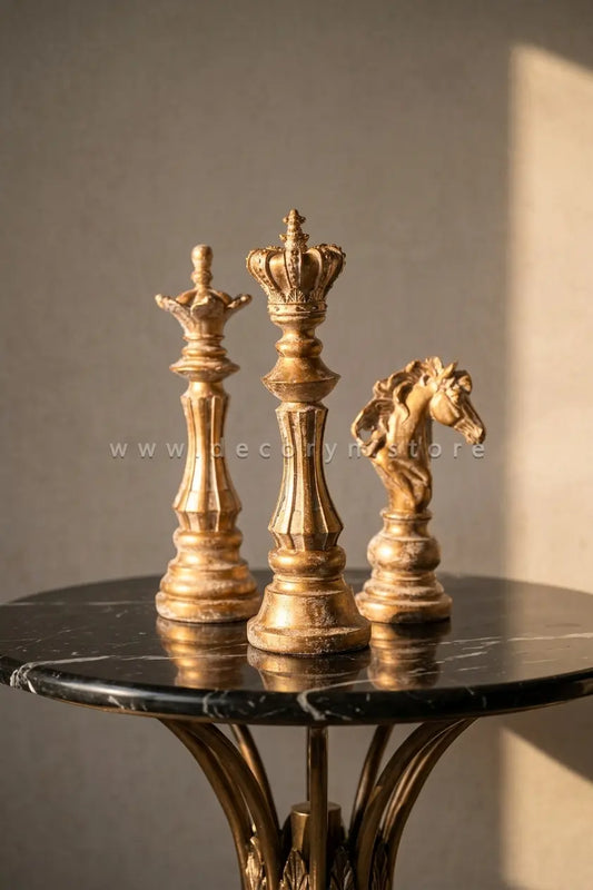 Royal Chess Collection Decorative Sculptures - Golden (Set of 3)