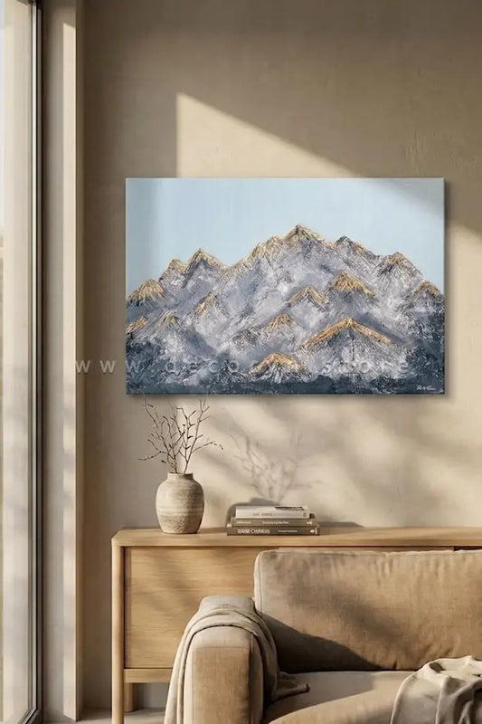 Golden 3D Mountain Landscape Painting
