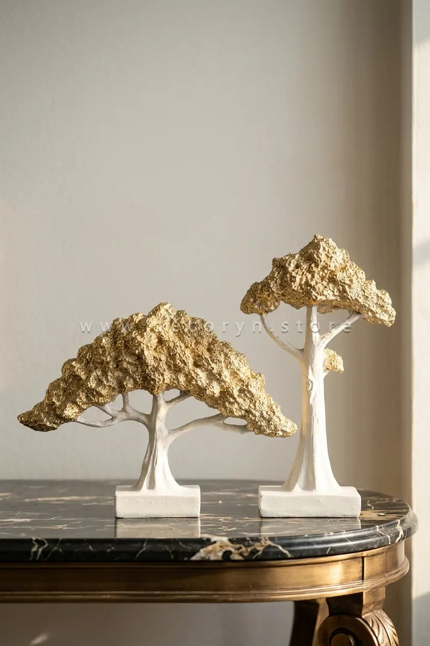 Evergreen Miniature Tree Décor Set - Golden(Pack of 2)