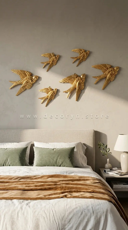 Soaring Sparrows Wall Sculpture Set - Golden (Pack of 6)