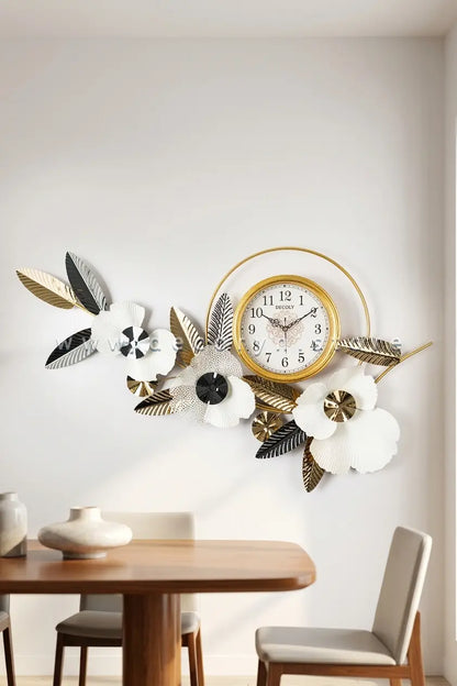 Golden Harmony Floral Wall Clock