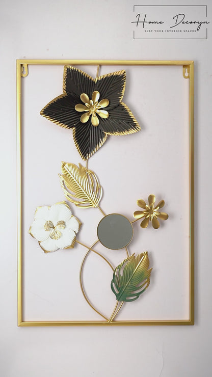 Metallic Rectangular 3D Floret Wall Hanging